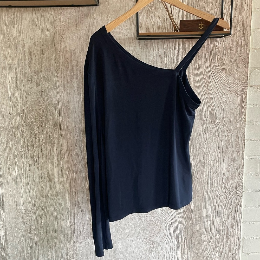 Yigal Azrouël navy blue one shoulder top